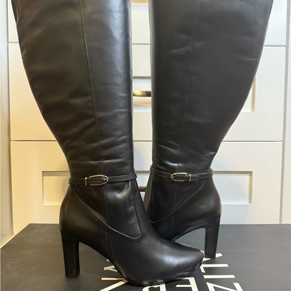 Naturalizer Henny Wide Calf Chic Black Leather Heeled Boots